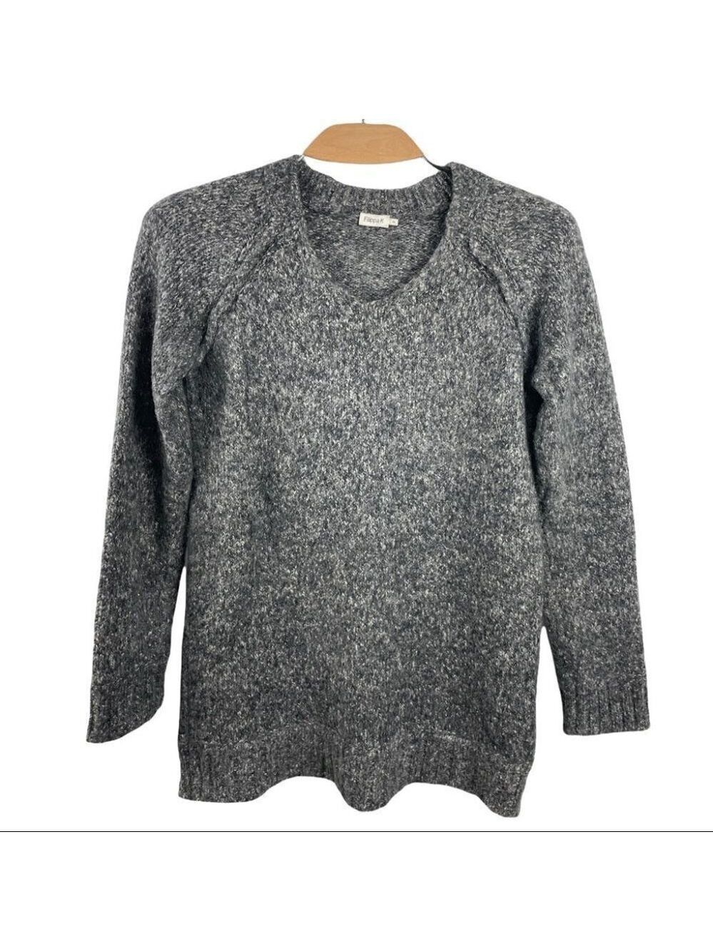 FILIPPA K Grey Marled Chunky Knit Wool Blend V Neck Sweater Size XS